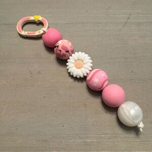 Hand Crafted Daisyand Pink and White Beaded Keychain/Bagcharm/Leashcharm